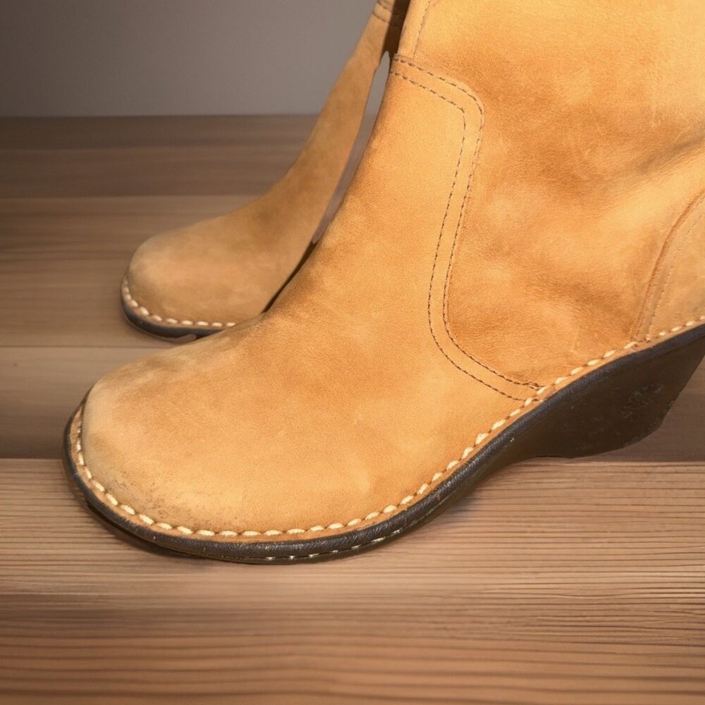 Ugg Skylar Wedge Tan Leather Back Lace Up Knit Sweater Zip Up Boot Size 7 - Picture 3 of 11